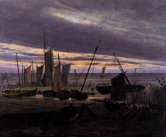 Caspar David Friedrich Boats in the Harbour at Evening Spain oil painting art